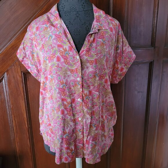Lucky Brand Pink Floral Button-Up Blouse Size Medium - Picture 1 of 6